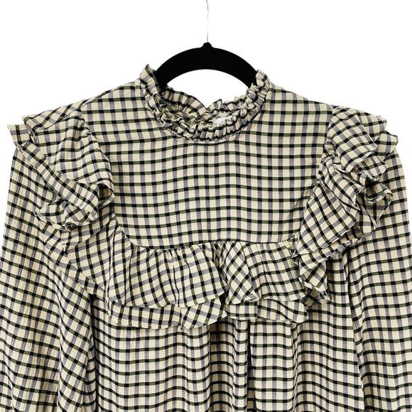 Urban Revivo Check Print Frill Detail Blouse - Sz 2 - Picture 4 of 15